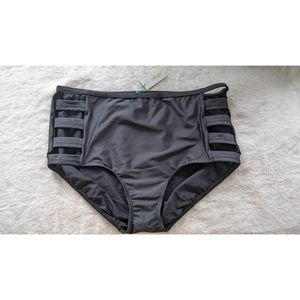 Monif C Swim Guyana Bikini Bottoms Black Strappy, Size 18